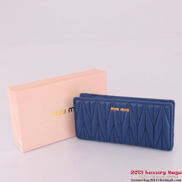 miu miu Matelasse Shiny Sheepskin Leather Wallet 8012 Blue miu miu Matelasse Shiny Sheepskin Leather Wallet 8012 Blue