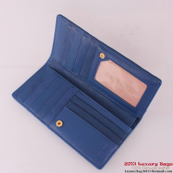 miu miu Matelasse Shiny Sheepskin Leather Wallet 8012 Blue miu miu Matelasse Shiny Sheepskin Leather Wallet 8012 Blue