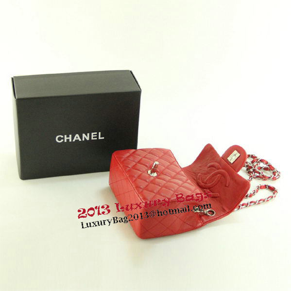 Chanel mini Classic Flap Bag Red Leather 1115 Silver Chain Chanel mini Classic Flap Bag Red Leather 1115 Silver Chain