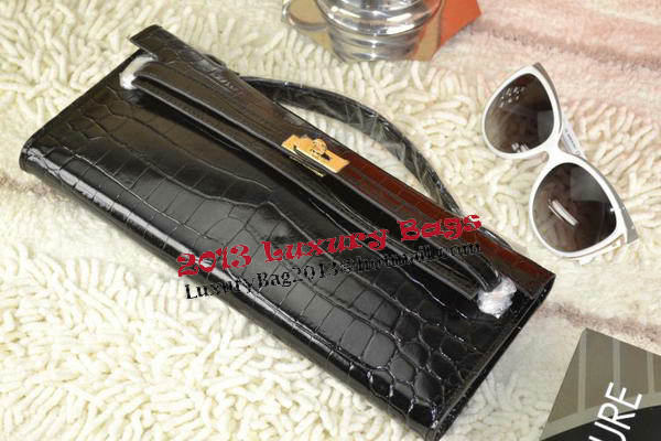 Hermes Kelly Clutch Bag Croco Leather K31 Black Hermes Kelly Clutch Bag Croco Leather K31 Black