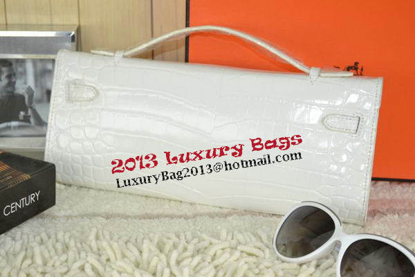Hermes Kelly Clutch Bag Croco Leather K31 White Hermes Kelly Clutch Bag Croco Leather K31 White