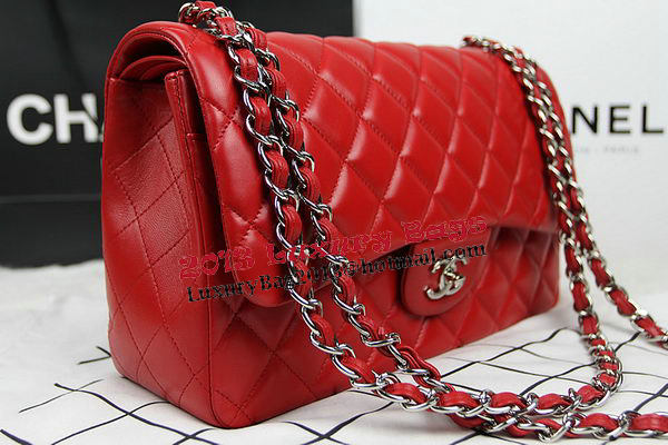 Chanel Classic Flap Bag Red Original Leather CF1113 Silver Chanel Classic Flap Bag Red Original Leather CF1113 Silver