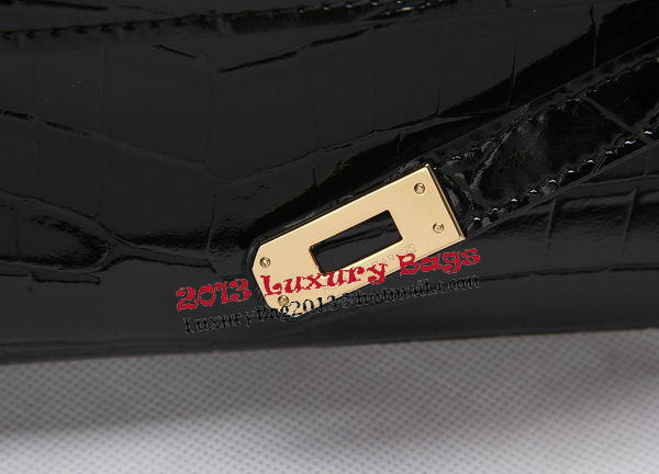 Hermes Kelly Clutch Bag Croco Leather K1002 Black Hermes Kelly Clutch Bag Croco Leather K1002 Black