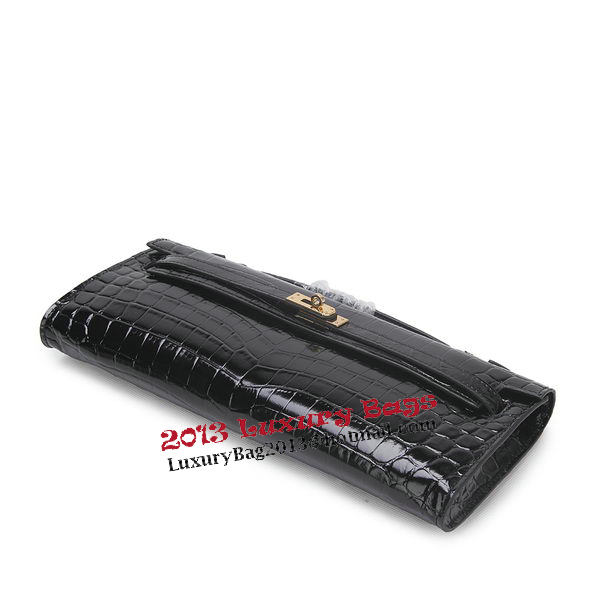 Hermes Kelly Clutch Bag Croco Leather K1002 Black Hermes Kelly Clutch Bag Croco Leather K1002 Black