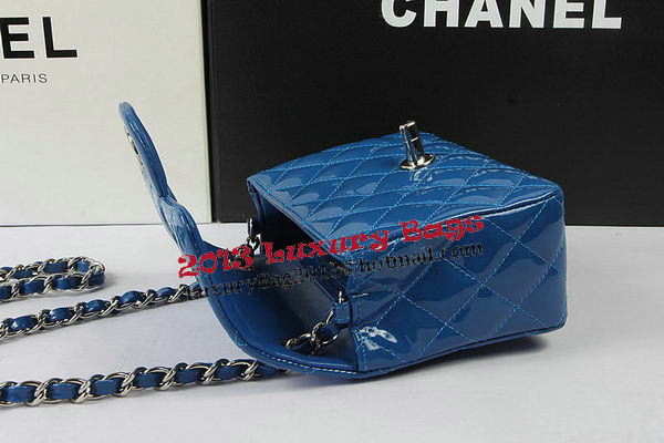 Chanel Classic MINI Flap Bag Blue Original Patent Leather CF1115 Silver Chanel Classic MINI Flap Bag Blue Original Patent Leather CF1115 Silver
