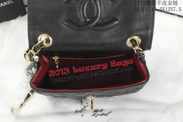 Chanel Classic MINI Flap Bag Black Sheepskin Leather A1115 Gold Chanel Classic MINI Flap Bag Black Sheepskin Leather A1115 Gold