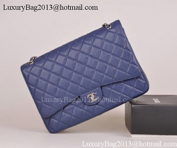 Chanel Maxi Quilted Classic Flap Bag Blue Cannage Pattern A58601 Silver Chanel Maxi Quilted Classic Flap Bag Blue Cannage Pattern A58601 Silver