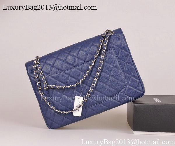 Chanel Maxi Quilted Classic Flap Bag Blue Cannage Pattern A58601 Silver Chanel Maxi Quilted Classic Flap Bag Blue Cannage Pattern A58601 Silver