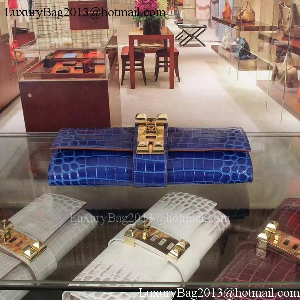 Hermes Croco Leather Clutch H88017 Blue Hermes Croco Leather Clutch H88017 Blue