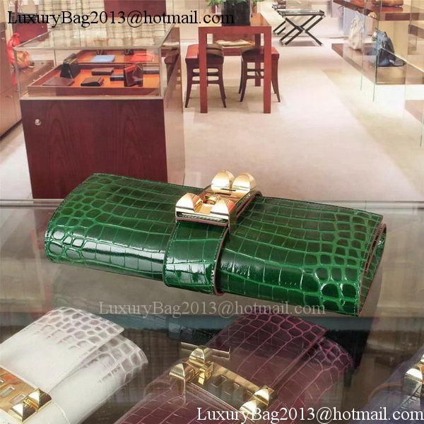 Hermes Croco Leather Clutch H88017 Green Hermes Croco Leather Clutch H88017 Green
