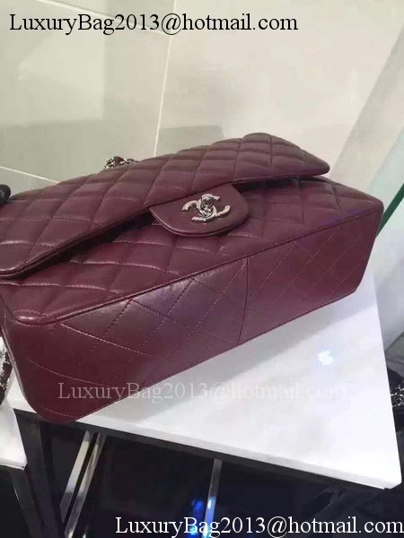 Chanel Jumbo Classic Flap Bag Burgundy Sheepskin Leather A1113 Silver Chanel Jumbo Classic Flap Bag Burgundy Sheepskin Leather A1113 Silver