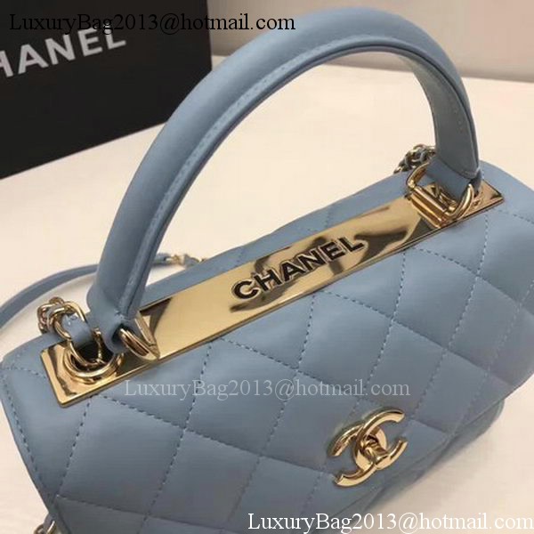 Chanel Classic Top Handle Bag Blue Sheepskin Leather A92991 Gold Chanel Classic Top Handle Bag Blue Sheepskin Leather A92991 Gold