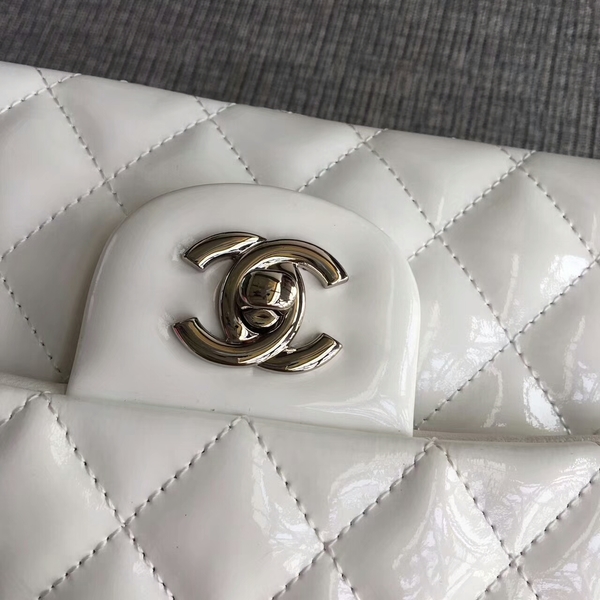 Chanel Flap Shoulder Bags White Original Patent Leather CF1112 Silver Chanel Flap Shoulder Bags White Original Patent Leather CF1112 Silver