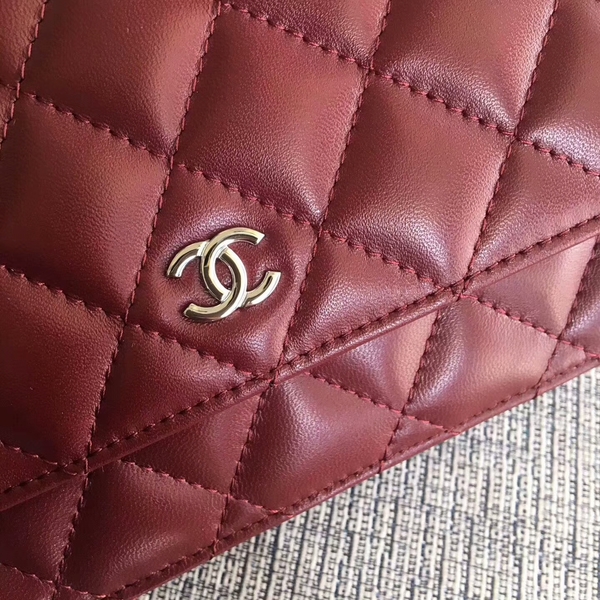 Chanel WOC Flap Bag Dark Red Original Sheepskin Leather 33814 Silver Chanel WOC Flap Bag Dark Red Original Sheepskin Leather 33814 Silver