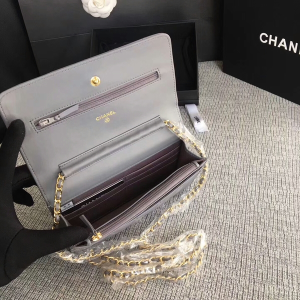 Chanel WOC Flap Bag Grey Original Sheepskin Leather 33814 Glod Chanel WOC Flap Bag Grey Original Sheepskin Leather 33814 Glod