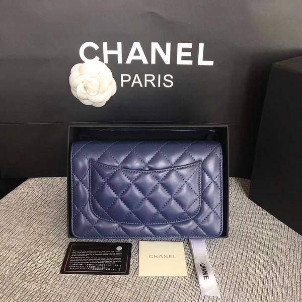 Chanel WOC Flap Bag Dark Blue Original Sheepskin Leather 33814 Silver Chanel WOC Flap Bag Dark Blue Original Sheepskin Leather 33814 Silver