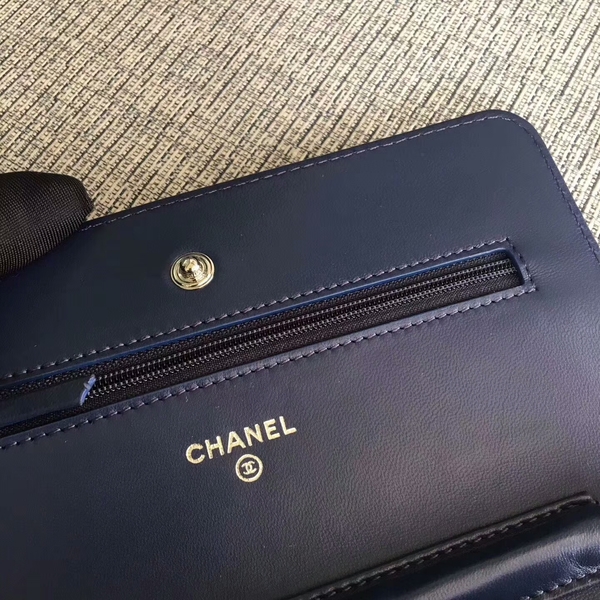 Chanel WOC Flap Bag Dark Blue Original Sheepskin Leather 33814 Silver Chanel WOC Flap Bag Dark Blue Original Sheepskin Leather 33814 Silver