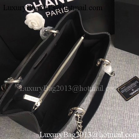 Chanel LE Boy Grand Shopping Tote Bag GST Black Cannage Pattern A50995 Silver Chanel LE Boy Grand Shopping Tote Bag GST Black Cannage Pattern A50995 Silver