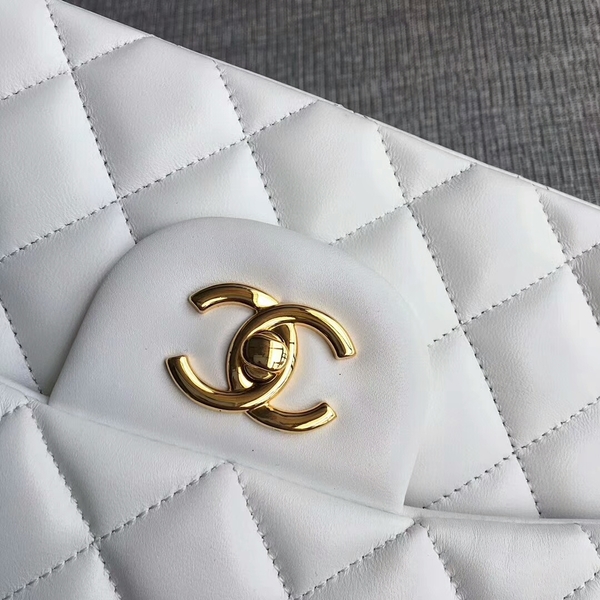 Chanel Flap Shoulder Bags White Original Lambskin Leather CF1113 Glod Chanel Flap Shoulder Bags White Original Lambskin Leather CF1113 Glod