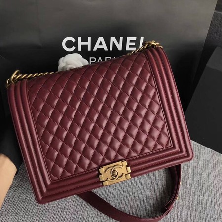Boy Chanel Flap Shoulder Bag Wine Original Sheepskin Leather A67087 Gold Boy Chanel Flap Shoulder Bag Wine Original Sheepskin Leather A67087 Gold