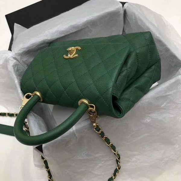 Chanel Classic Top Handle Bag Green Cannage Pattern A92290 Gold Chanel Classic Top Handle Bag Green Cannage Pattern A92290 Gold