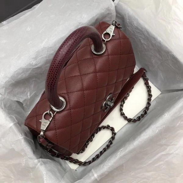 Chanel Classic Top Handle Bag Wine Cannage Pattern A92290 Silver Chanel Classic Top Handle Bag Wine Cannage Pattern A92290 Silver