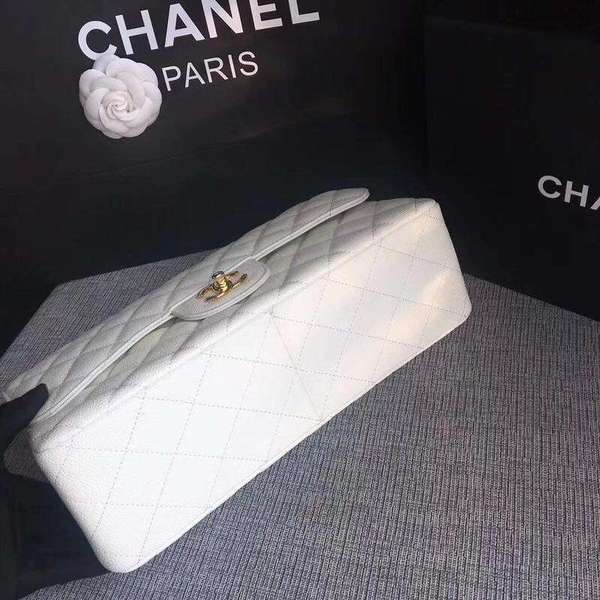 Chanel Flap Shoulder Bags White Original Calfskin Leather CF1113 Gold Chanel Flap Shoulder Bags White Original Calfskin Leather CF1113 Gold