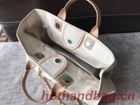 Chanel Canvas Original Leather Shoulder Shopping Bag A2369 creamy Chanel Canvas Original Leather Shoulder Shopping Bag A2369 creamy