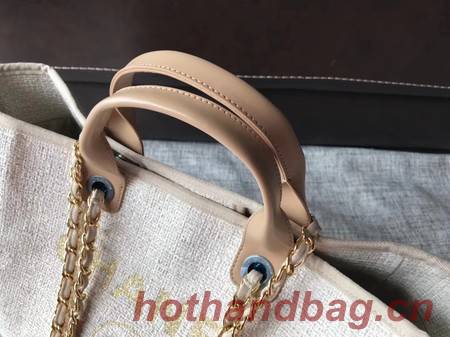 Chanel Canvas Original Leather Shoulder Shopping Bag A2369 creamy Chanel Canvas Original Leather Shoulder Shopping Bag A2369 creamy