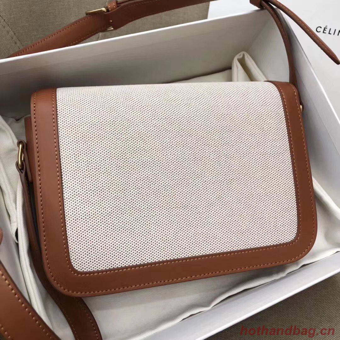 CELINE LARGE TRIOMPHE BAG IN TEXTILE AND NATURAL CALFSKIN 18887 Brown CELINE LARGE TRIOMPHE BAG IN TEXTILE AND NATURAL CALFSKIN 18887 Brown