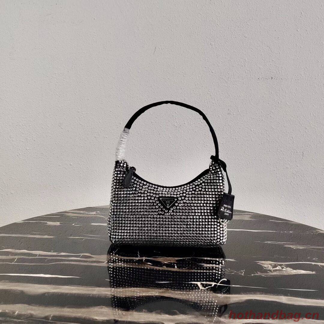 Prada Satin mini-bag with artificial crystals 1BE515Z black Prada Satin mini-bag with artificial crystals 1BE515Z black