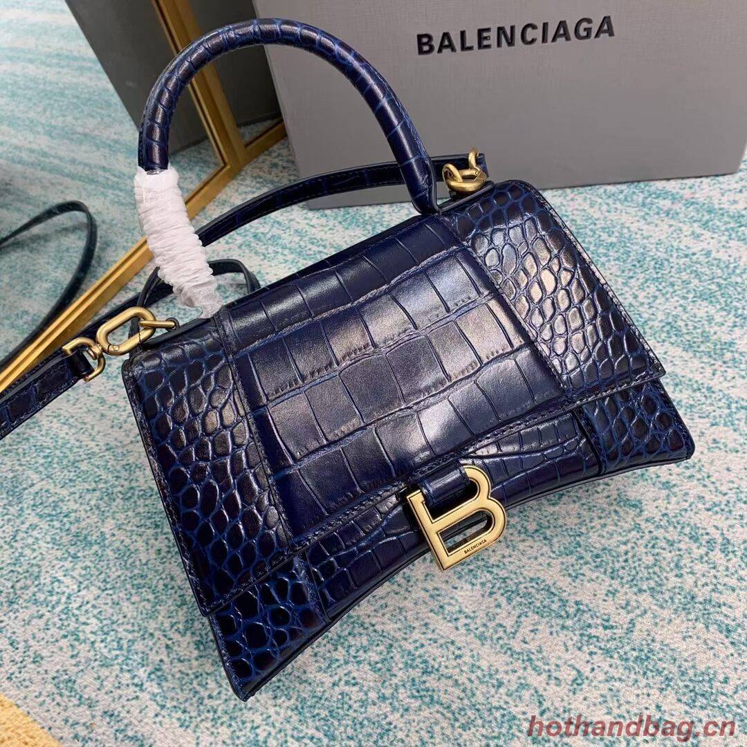 Balenciaga HOURGLASS SMALL TOP HANDLE BAG crocodile embossed calfskin B108895E dark blue Balenciaga HOURGLASS SMALL TOP HANDLE BAG crocodile embossed calfskin B108895E dark blue