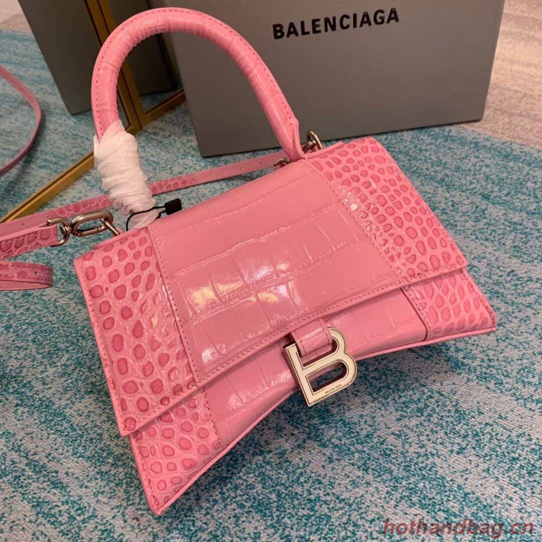 Balenciaga HOURGLASS SMALL TOP HANDLE BAG crocodile embossed calfskin B108895E pink Balenciaga HOURGLASS SMALL TOP HANDLE BAG crocodile embossed calfskin B108895E pink