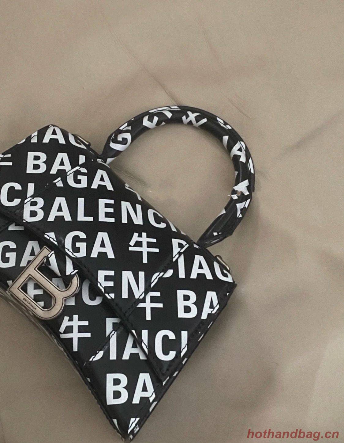 Balenciaga Hourglass XS Top Handle Bag 28332S Black & White Balenciaga Hourglass XS Top Handle Bag 28332S Black & White