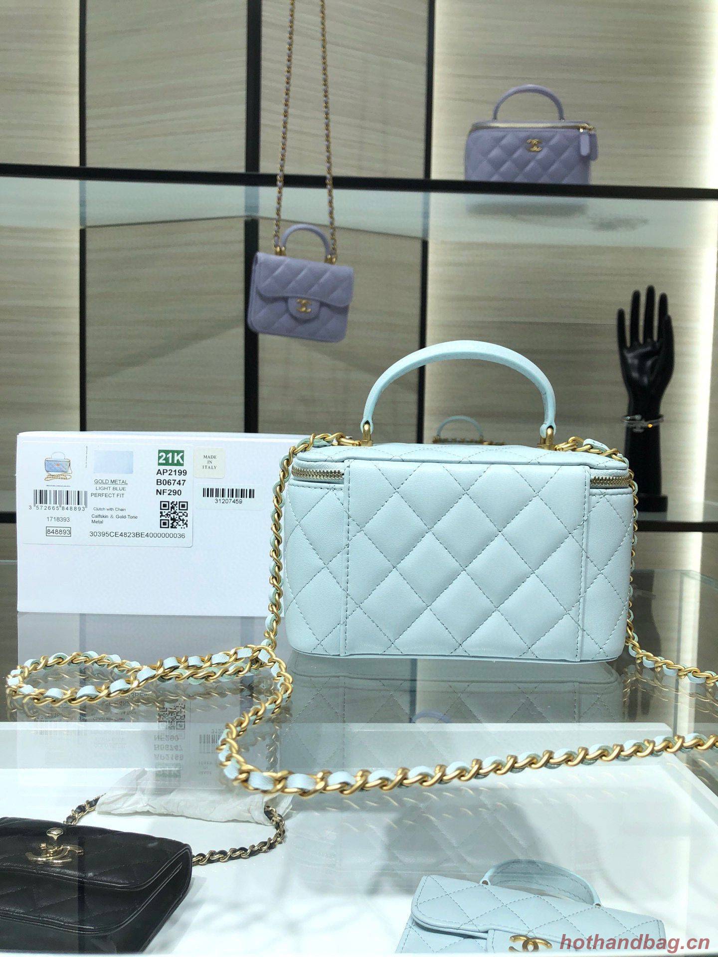 Chanel Original Small classic chain box handbag AP2199 Light Blue Chanel Original Small classic chain box handbag AP2199 Light Blue