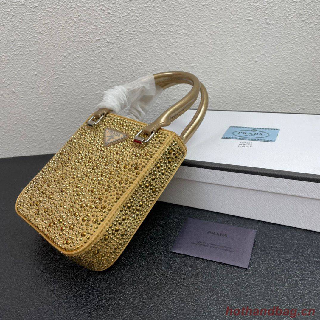 Prada leather small-bag with artificial crystals tote 1BC331 Gold Prada leather small-bag with artificial crystals tote 1BC331 Gold