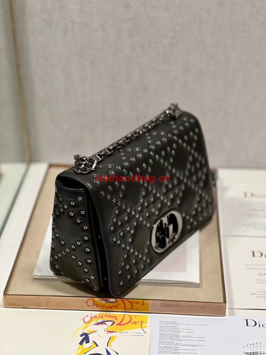 DIOR CARO MACROCANNAGE POUCH Macrocannage Calfskin with Star Motif C3136 black DIOR CARO MACROCANNAGE POUCH Macrocannage Calfskin with Star Motif C3136 black