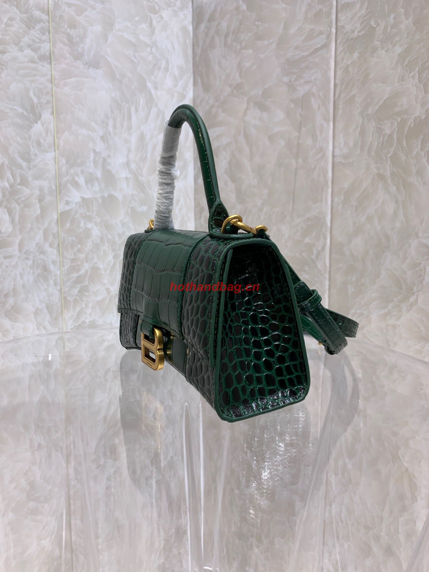 Balenciaga HOURGLASS SMALL TOP HANDLE BAG crocodile embossed calfskin B108895E Dark Green Balenciaga HOURGLASS SMALL TOP HANDLE BAG crocodile embossed calfskin B108895E Dark Green