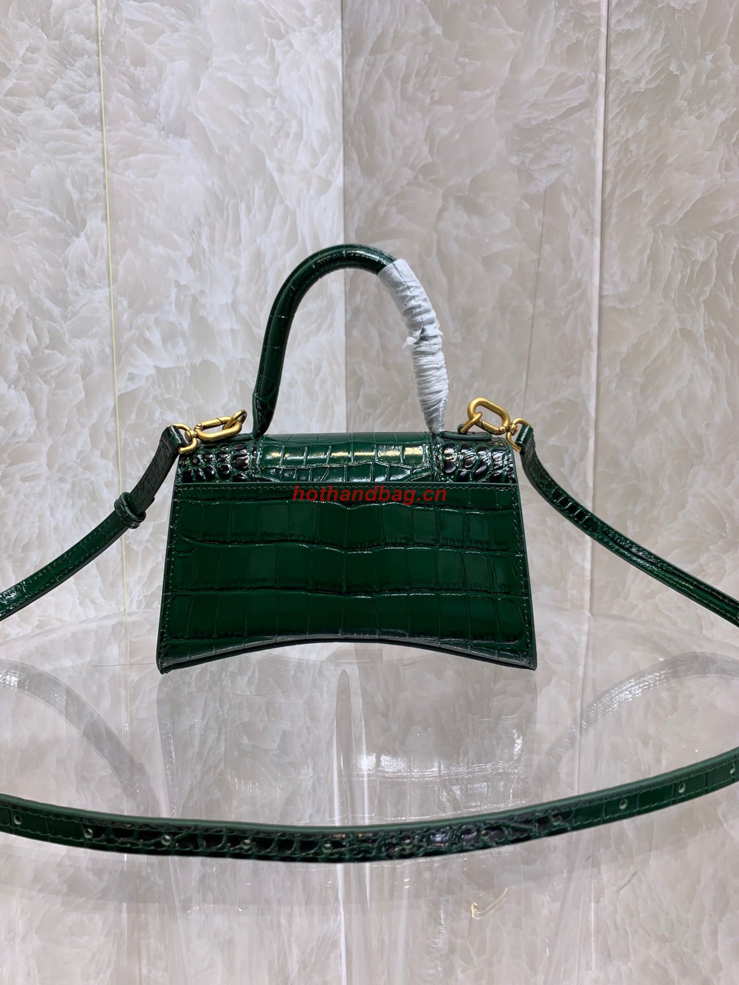 Balenciaga HOURGLASS SMALL TOP HANDLE BAG crocodile embossed calfskin B108895E Dark Green Balenciaga HOURGLASS SMALL TOP HANDLE BAG crocodile embossed calfskin B108895E Dark Green