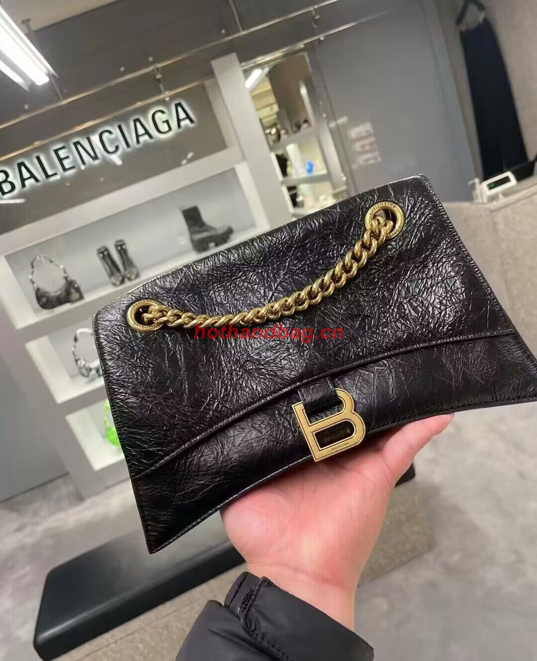 Balenciaga HOURGLASS With Chain Wrinkle 493075 Black Balenciaga HOURGLASS With Chain Wrinkle 493075 Black