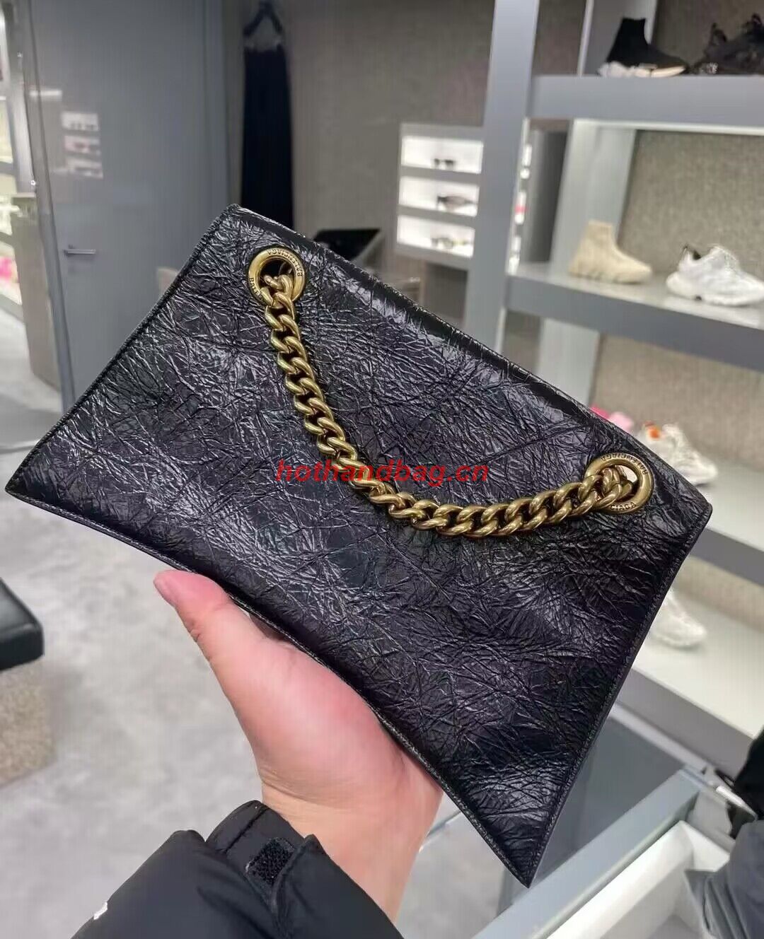 Balenciaga HOURGLASS With Chain Wrinkle 493075 Black Balenciaga HOURGLASS With Chain Wrinkle 493075 Black
