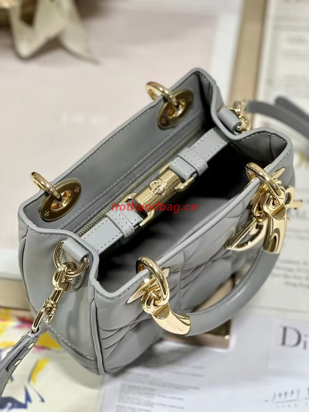 LADY DIOR TOP HANDLE SMALL BAG Cannage Lambskin C0620 gray LADY DIOR TOP HANDLE SMALL BAG Cannage Lambskin C0620 gray