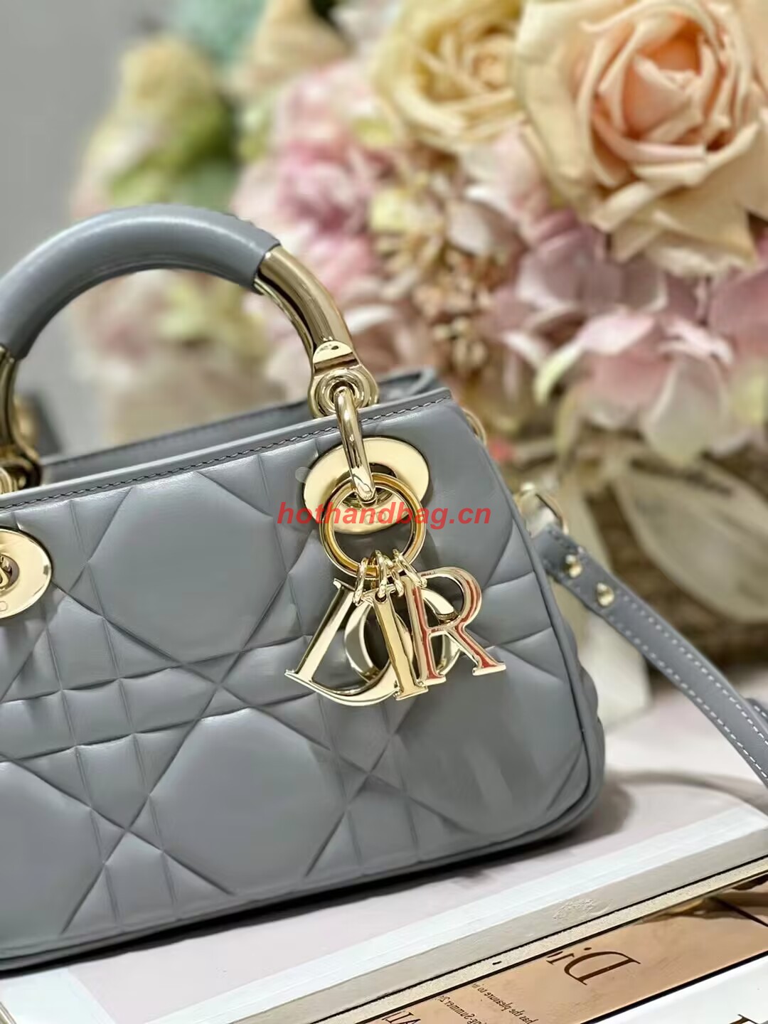 LADY DIOR TOP HANDLE SMALL BAG Cannage Lambskin C0620 gray LADY DIOR TOP HANDLE SMALL BAG Cannage Lambskin C0620 gray