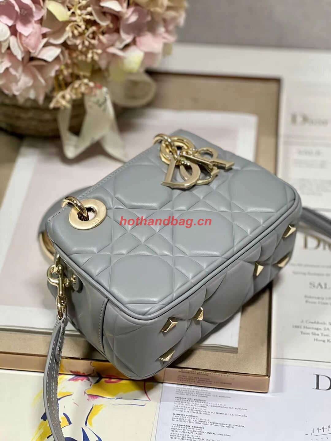LADY DIOR TOP HANDLE SMALL BAG Cannage Lambskin C0620 gray LADY DIOR TOP HANDLE SMALL BAG Cannage Lambskin C0620 gray
