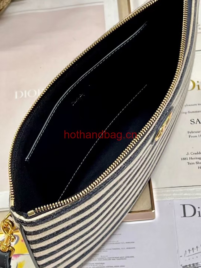 LARGE DIOR CARO DAILY POUCH Natural and Denim Blue Mariniere Raffia S5086UGAK LARGE DIOR CARO DAILY POUCH Natural and Denim Blue Mariniere Raffia S5086UGAK