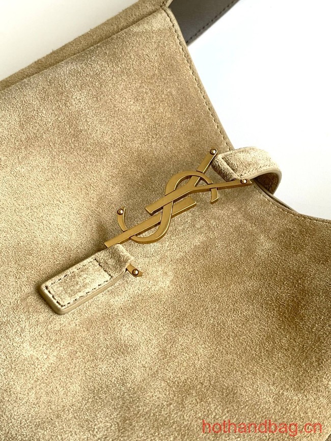 SAINT LAURENT LE 5 A 7 SUPPLE SMALL IN SUEDE 7139381 BARLEY GREEN 