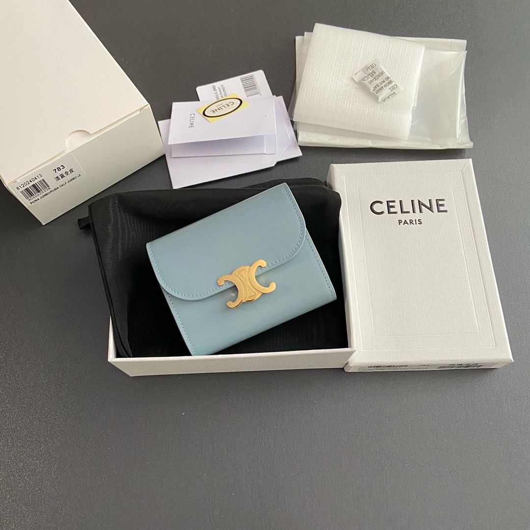 Celine SMALL WALLET TRIOMPHE IN SHINY CALFSKIN 10D783 BLUE