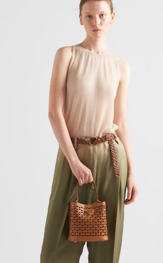 Prada Panier leather mini-bag with cut-out motif 1BA217 Caramel Prada Panier leather mini-bag with cut-out motif 1BA217 Caramel