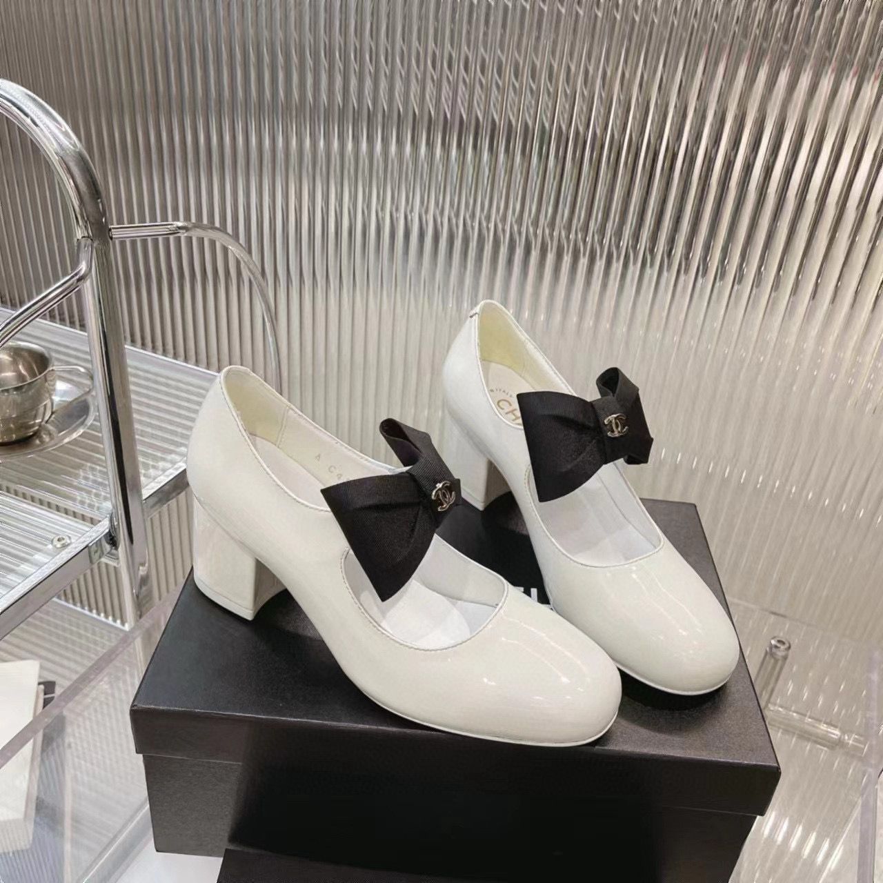 Chanel 24C Bow Mary Jane Shoes Original Patent Calf Leather 55MM Heels C85923 White Chanel 24C Bow Mary Jane Shoes Original Patent Calf Leather 55MM Heels C85923 White
