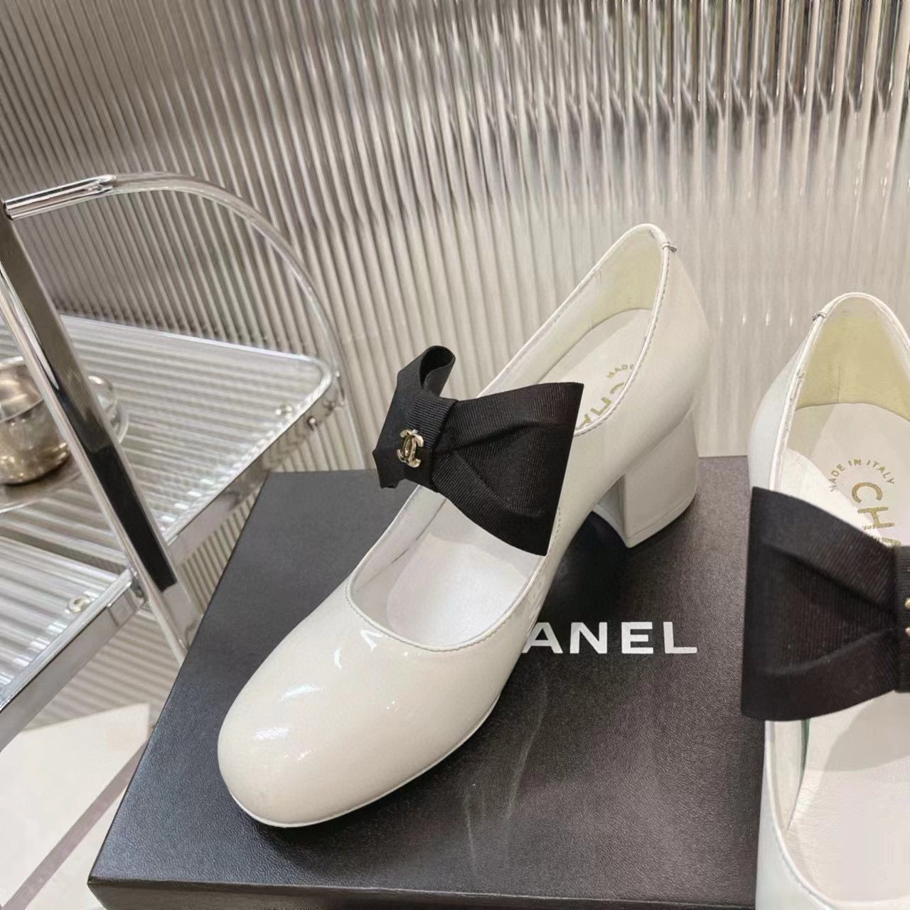 Chanel 24C Bow Mary Jane Shoes Original Patent Calf Leather 55MM Heels C85923 White Chanel 24C Bow Mary Jane Shoes Original Patent Calf Leather 55MM Heels C85923 White
